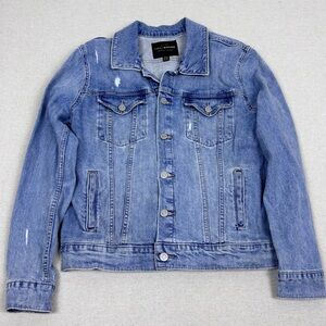 Lucky Brand The Tomboy Trucker Distressed Blue Denim Jacket